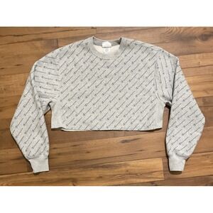 Champion Reverse Weave Script Logo Allover Print Crop Top Crewneck Sweatshirt M‎